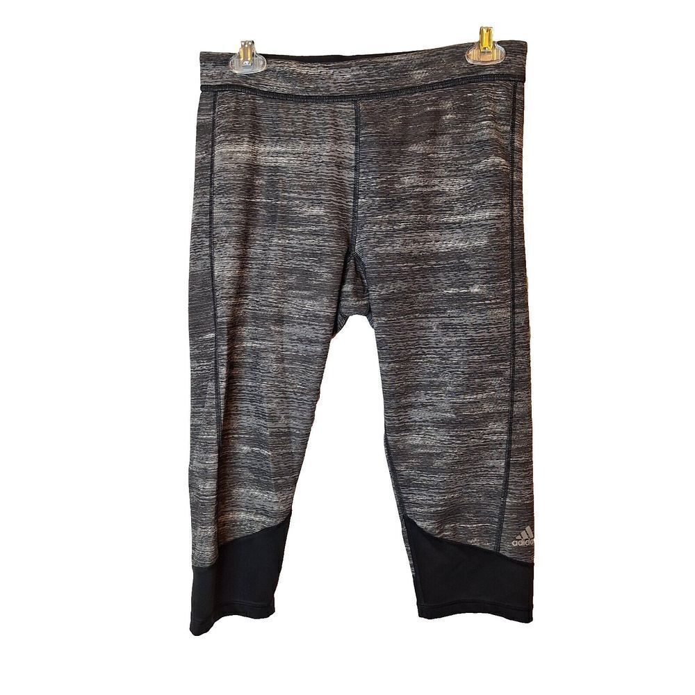 Adidas Womens Size L Capri Leggings Gray Space Dye Climalite Reflective Logo